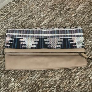 Beige Versona Foldover Clutch w/ Chain Strap